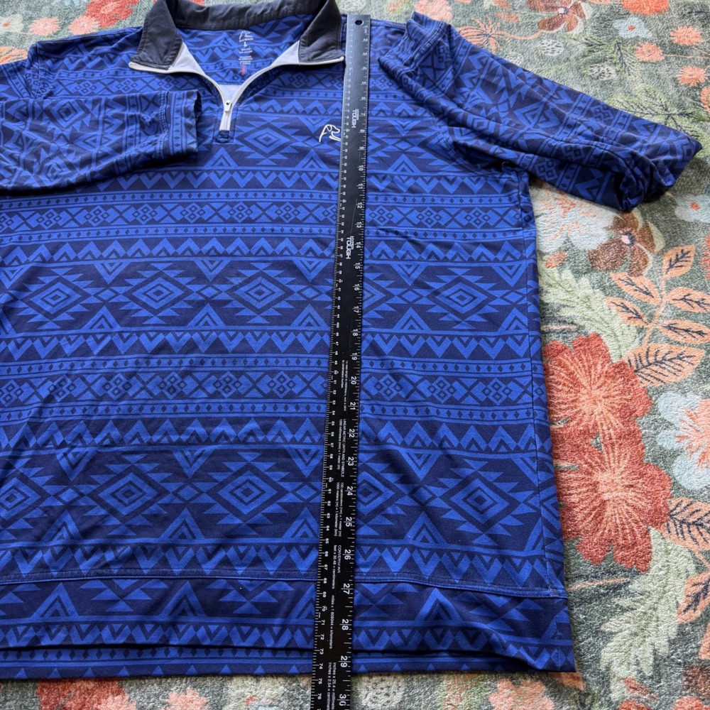 Rhoback Mens Large Blue Aztec Geometric Performance Quarter Zip Pullover Golf - Picture 4 of 8
